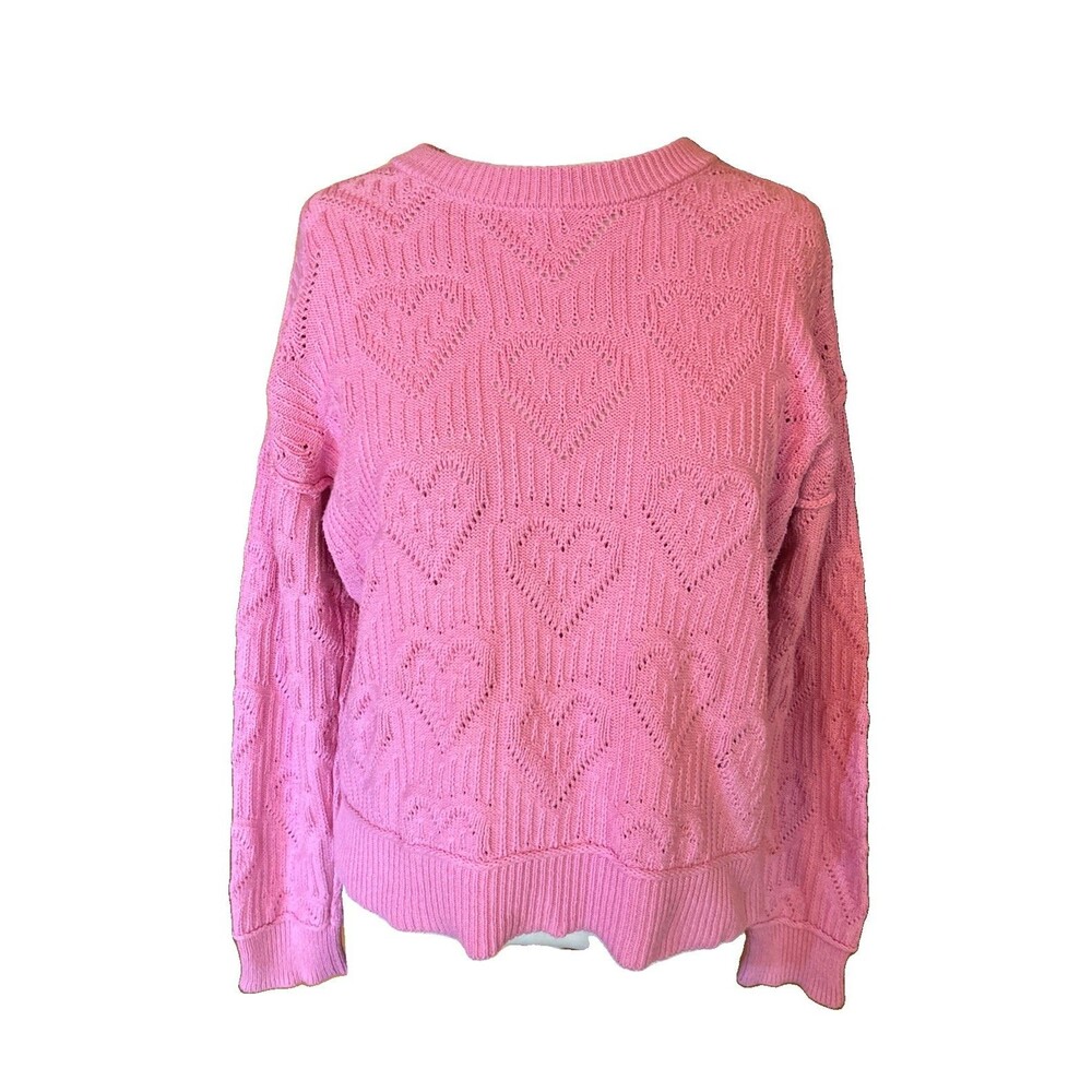 Lucky Brand Pink Heart Crewneck Sweater Size Medium Romance Love Textured 3D